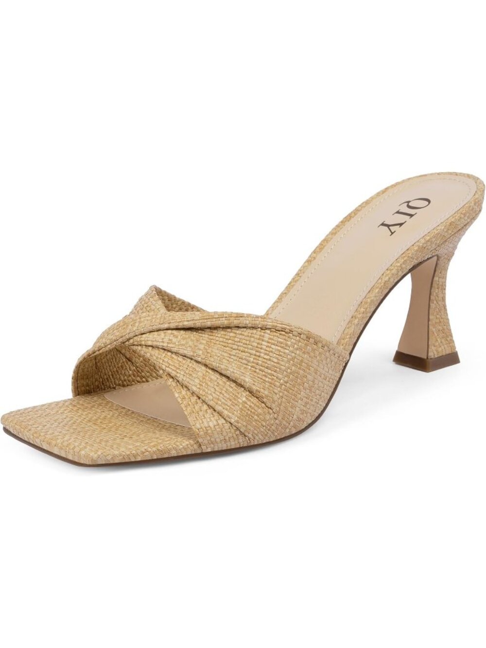Women's Nude Summer Stylish Open Square Toe Casual Slip-On Kitten Heeled Sandals